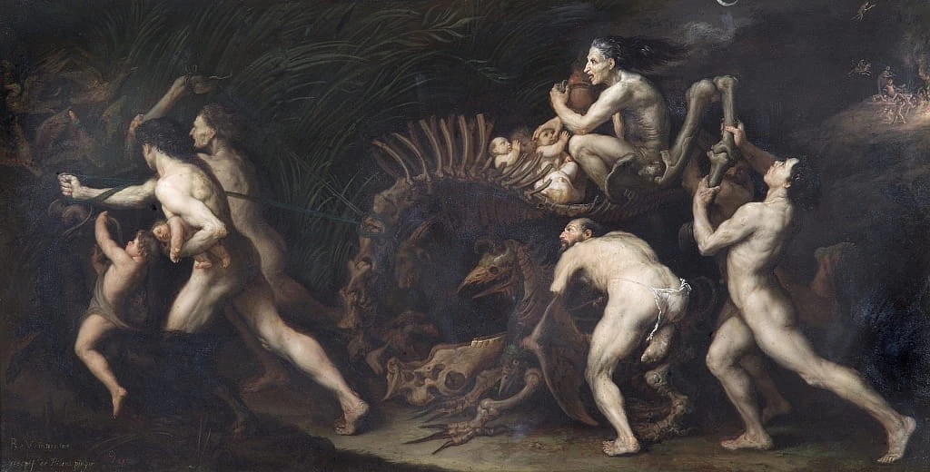 Jusepe de Ribera - La Carcasse, una strega che viene disegnata sullo scheletro di un mostro